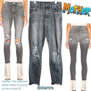 Mother the swooner ankle chew scene of the crime Grey distress Jeans Women's 29